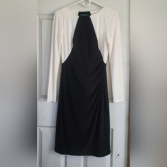 Lauren Ralph Lauren Black & White Long Sleeve Dress, Size 4 - Picture 1 of 6
